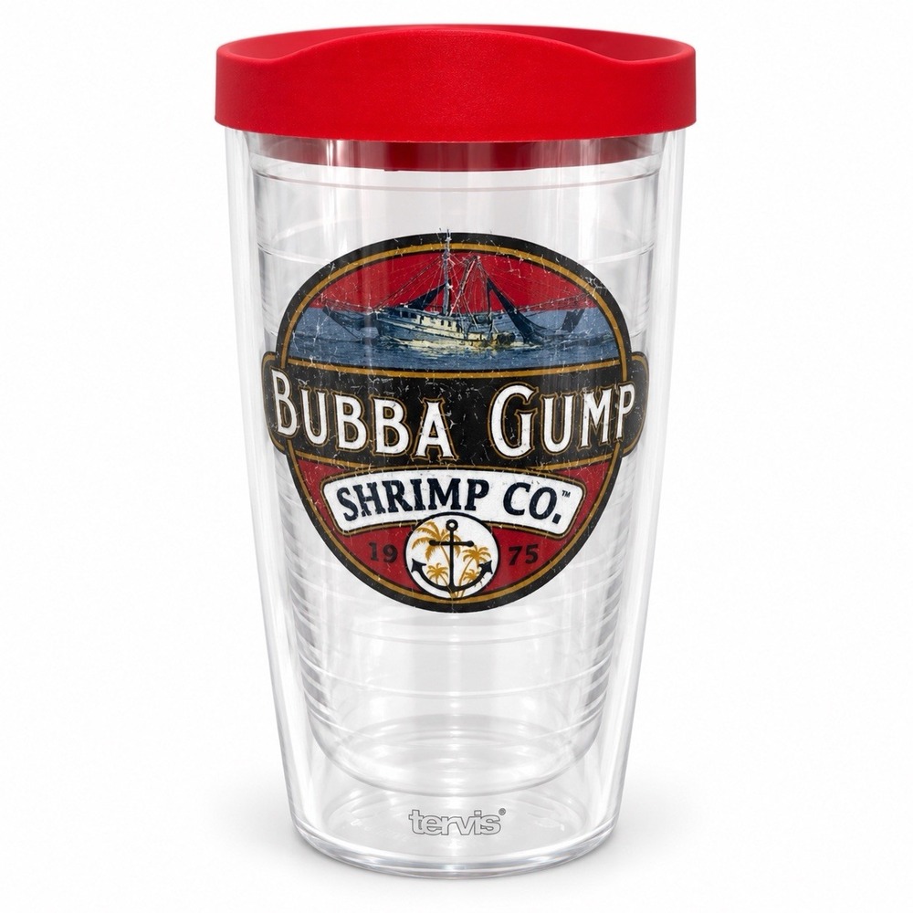 Tervis Bubba Gump Shrimp Co 16oz Tumbler Red Lid Distressed Logo 1975